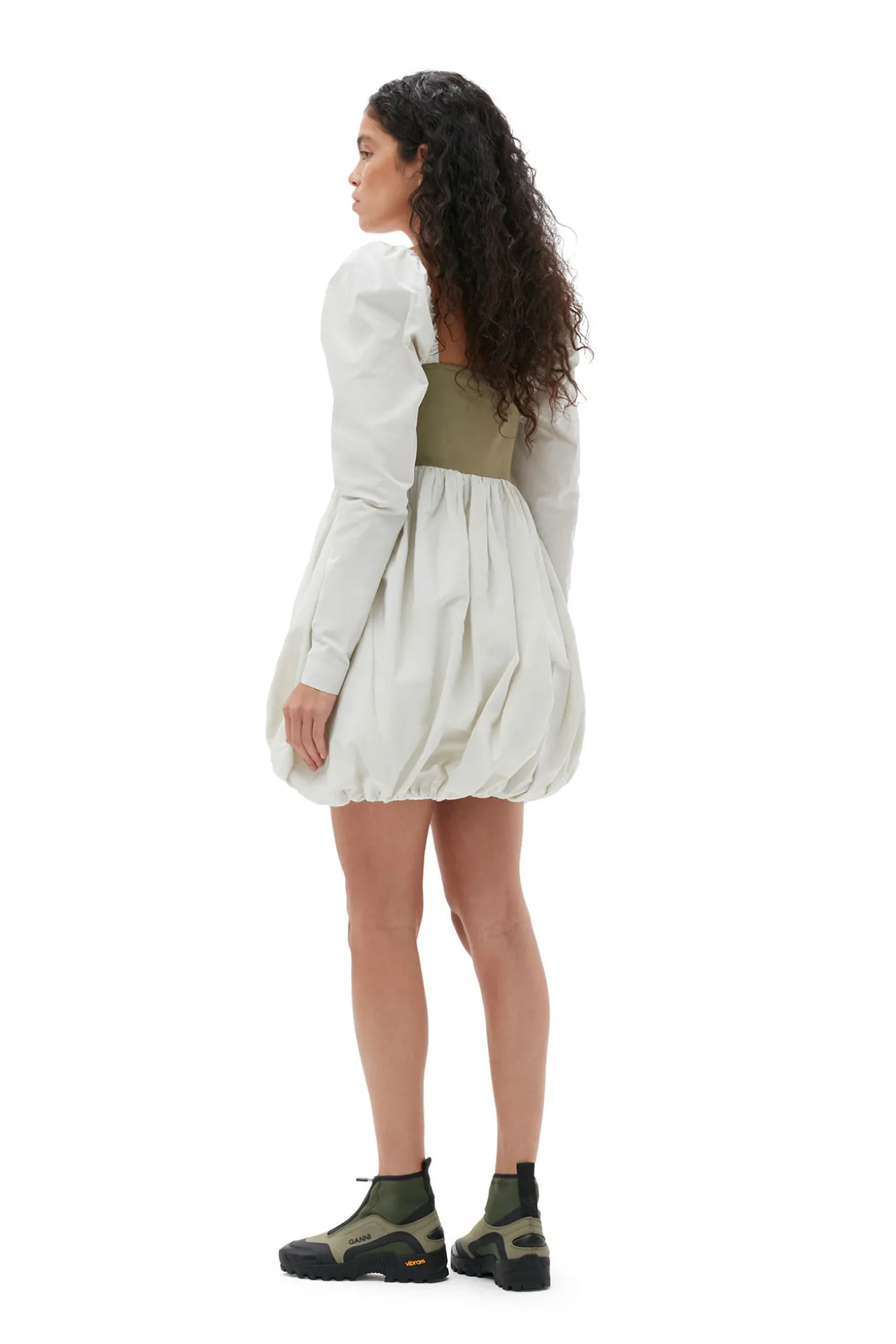 Cheap GANNI Taffeta-Mix-Ballon-Minikleid Aloe