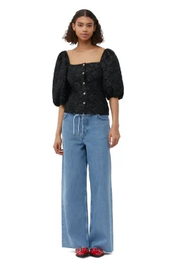 Fashion GANNI Taillierte Bluse Aus Stretch-Jacquard Black
