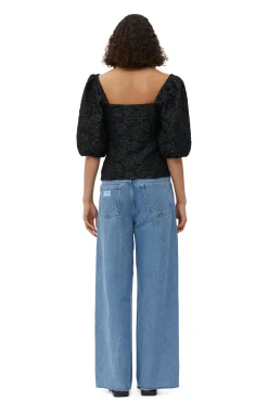 Fashion GANNI Taillierte Bluse Aus Stretch-Jacquard Black