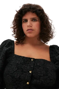 Fashion GANNI Taillierte Bluse Aus Stretch-Jacquard Black