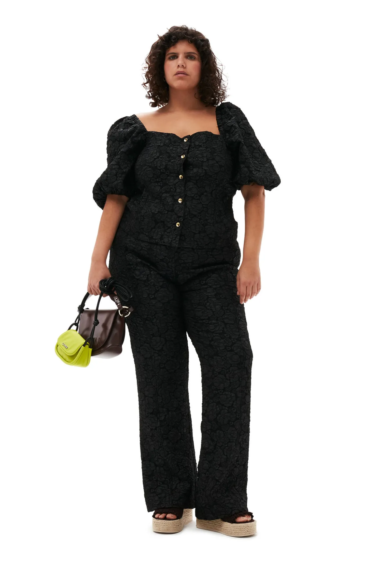 Fashion GANNI Taillierte Bluse Aus Stretch-Jacquard Black