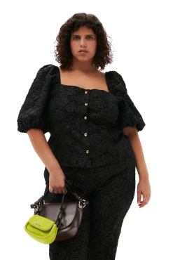 Fashion GANNI Taillierte Bluse Aus Stretch-Jacquard Black
