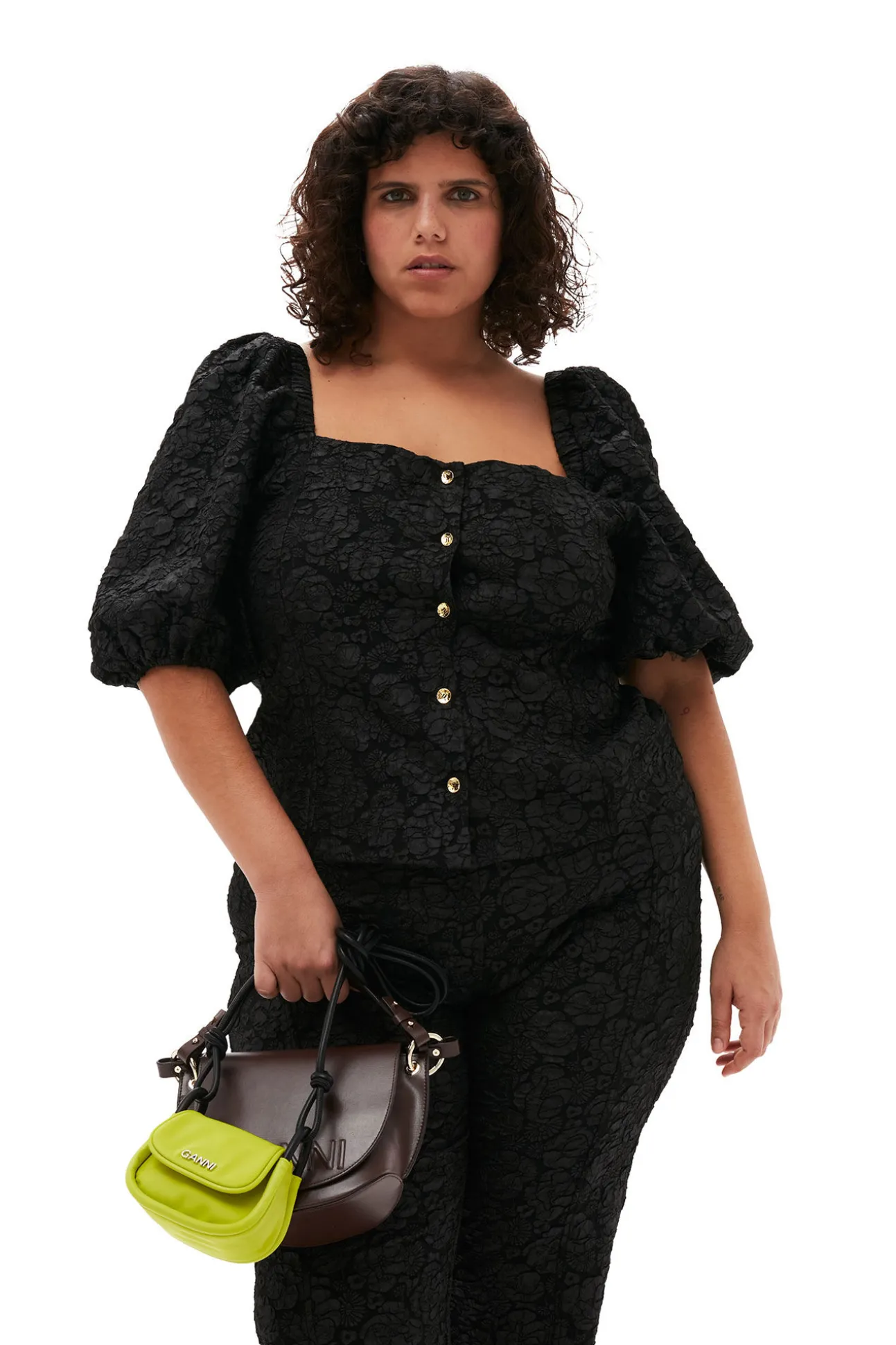Fashion GANNI Taillierte Bluse Aus Stretch-Jacquard Black
