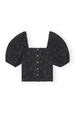 Fashion GANNI Taillierte Bluse Aus Stretch-Jacquard Black