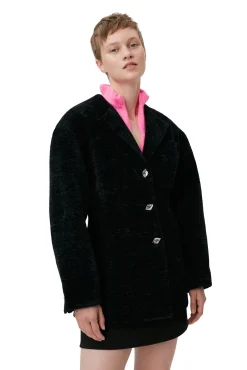 Best Sale GANNI Taillierter Chenille-Blazer Black