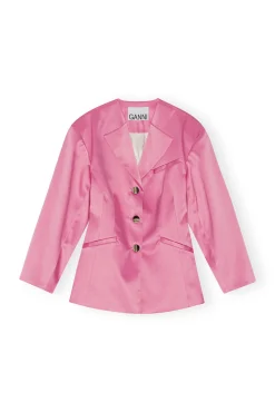 Clearance GANNI Taillierter Doppel-Satin-Blazer Wild Orchid