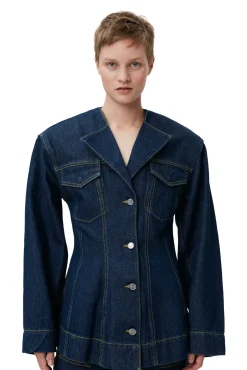 Fashion GANNI Taillierter, Gewaschener Denim-Blazer Rinse