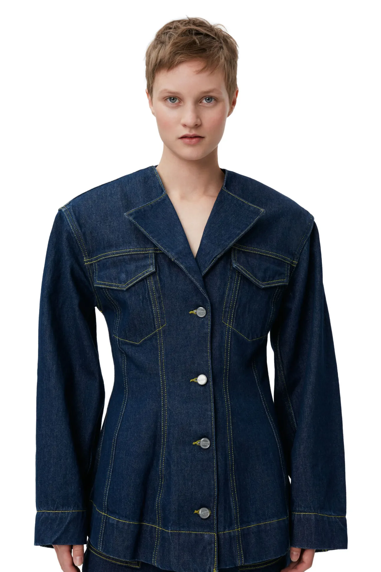 Fashion GANNI Taillierter, Gewaschener Denim-Blazer Rinse