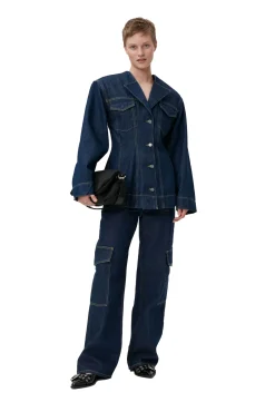Fashion GANNI Taillierter, Gewaschener Denim-Blazer Rinse