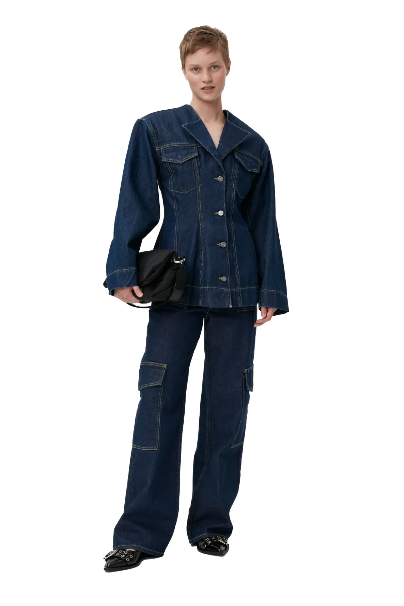 Fashion GANNI Taillierter, Gewaschener Denim-Blazer Rinse
