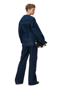 Fashion GANNI Taillierter, Gewaschener Denim-Blazer Rinse