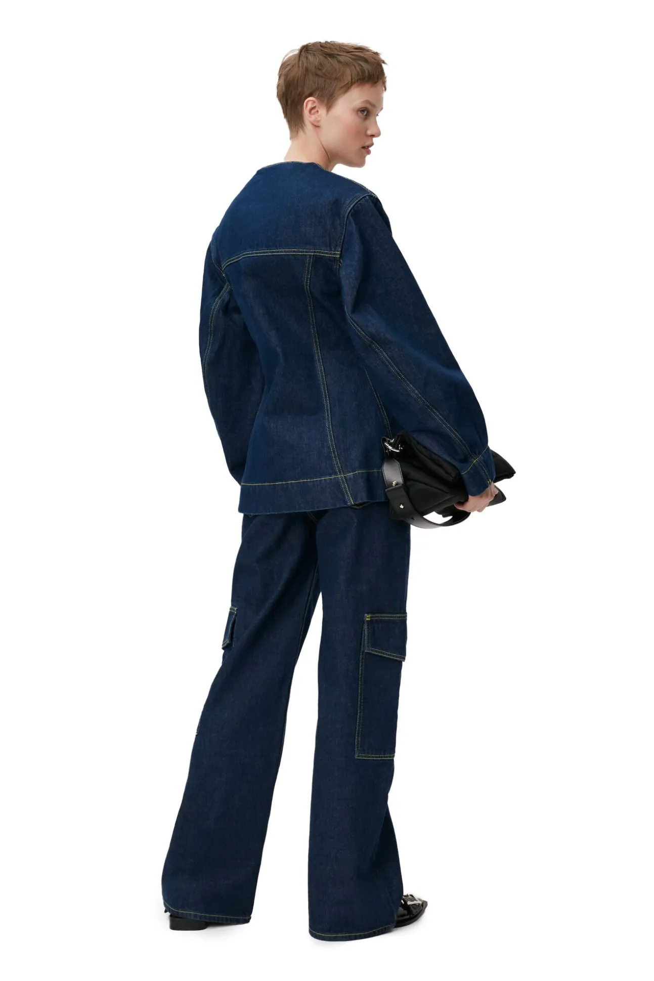 Fashion GANNI Taillierter, Gewaschener Denim-Blazer Rinse