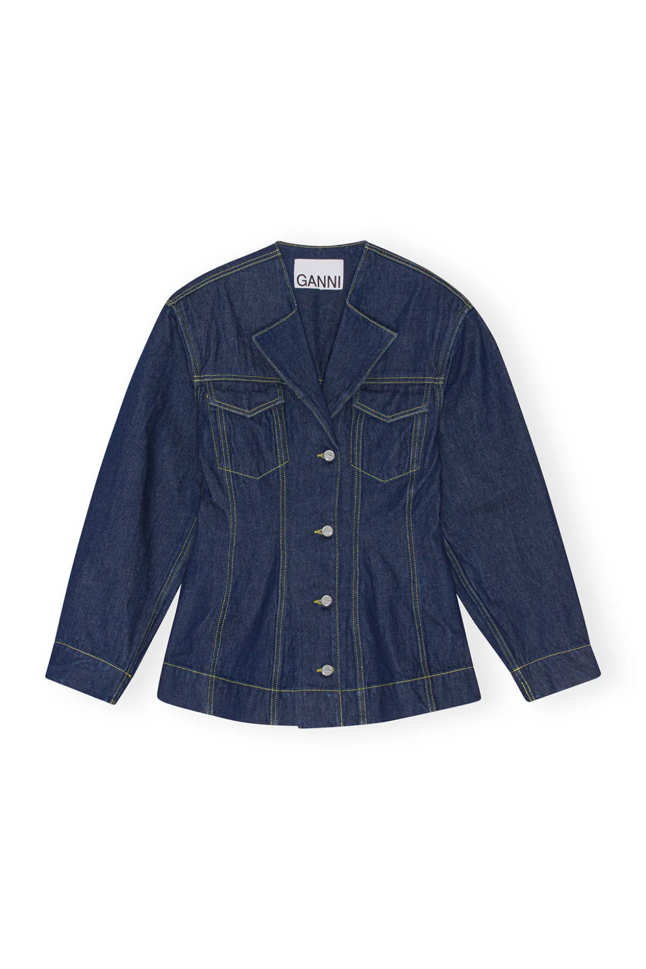 Fashion GANNI Taillierter, Gewaschener Denim-Blazer Rinse