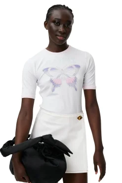 Fashion GANNI Tailliertes Butterfly-T-Shirt Bright White
