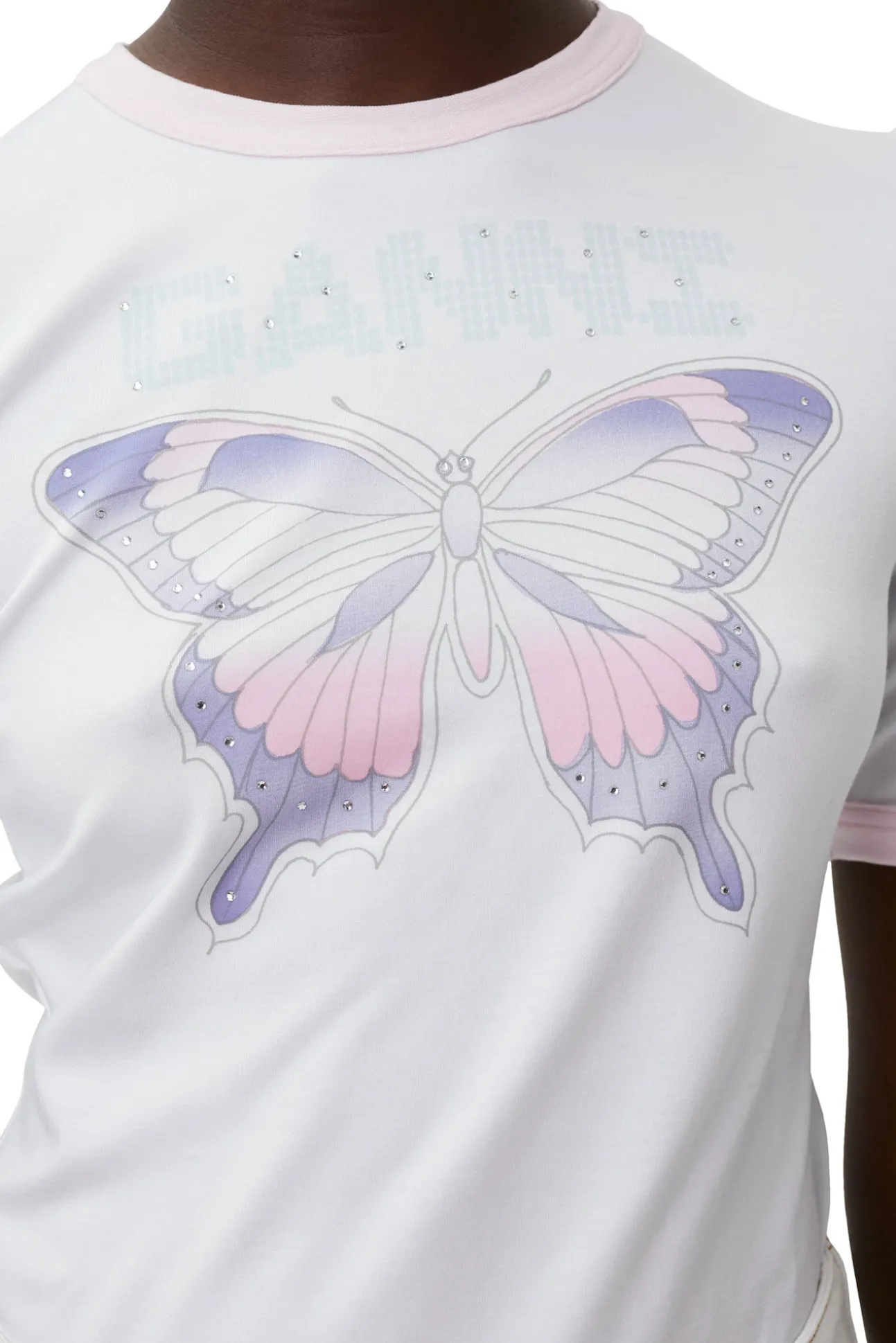 Fashion GANNI Tailliertes Butterfly-T-Shirt Bright White