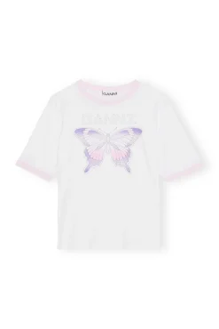 Fashion GANNI Tailliertes Butterfly-T-Shirt Bright White