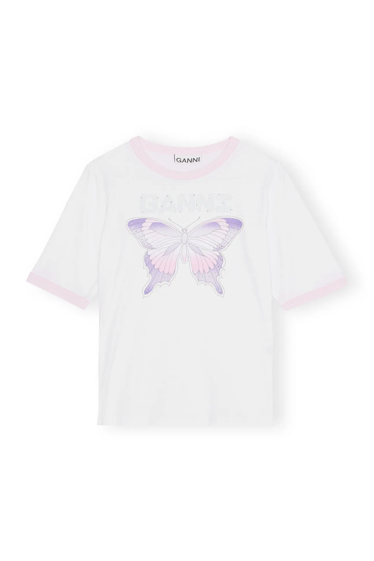 Fashion GANNI Tailliertes Butterfly-T-Shirt Bright White