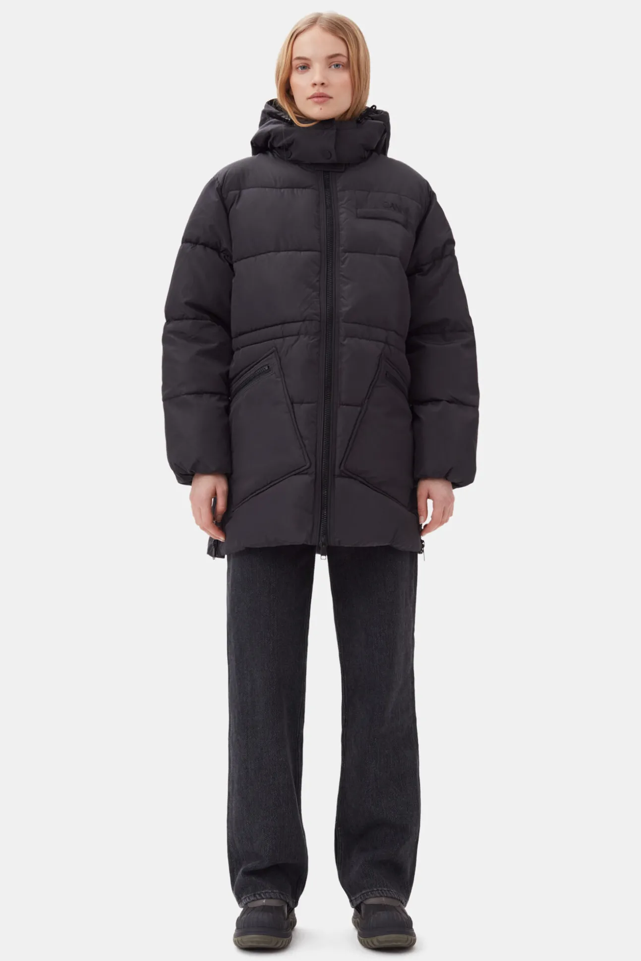 Hot GANNI Tech-Puffer-Midi-Jacke Mit Oversize-Passform Phantom