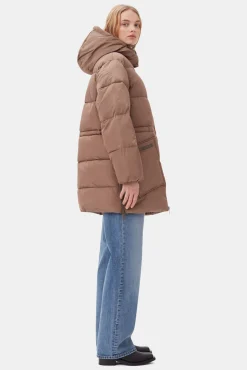 Hot GANNI Tech-Puffer-Midi-Jacke Mit Oversize-Passform Fossil