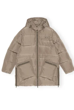 Hot GANNI Tech-Puffer-Midi-Jacke Mit Oversize-Passform Fossil