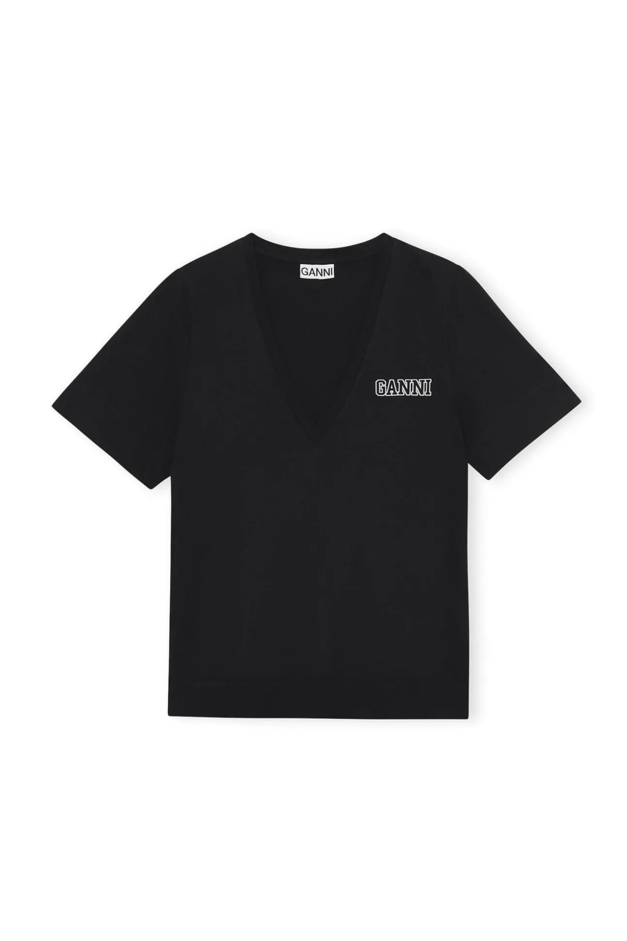 Cheap GANNI Thin Software Jersey V-Neck T-Shirt Black