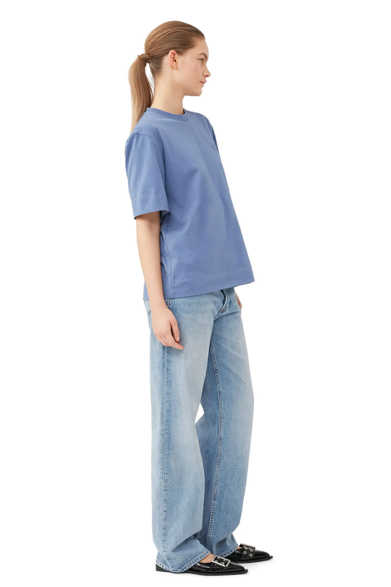 Discount GANNI T-Shirt Mit O-Ausschnitt Gray Blue