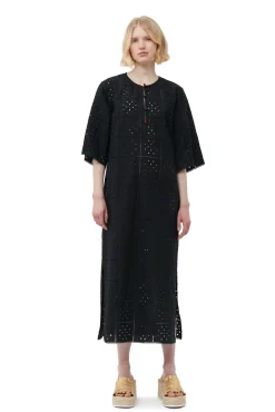 Hot GANNI T-Shirt-Kleid Aus Lochstickerei Black