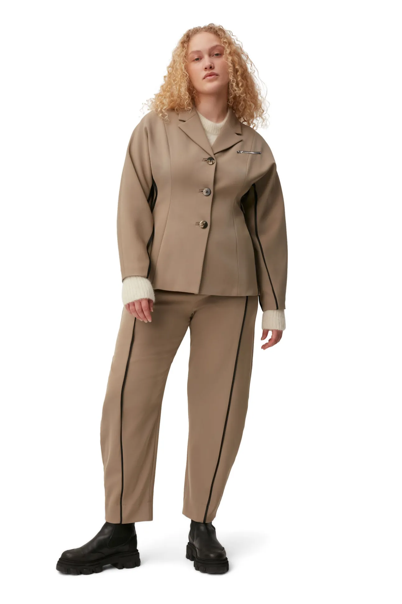 New GANNI Twill-Blazer Petrified Oak