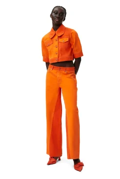 Online GANNI Uberfarbte Denimjacke Mit Puffarmeln Orangeade
