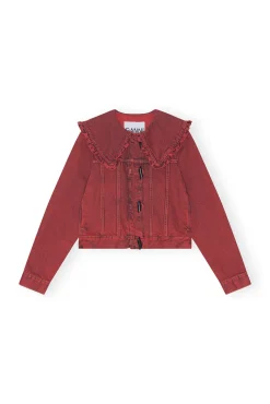 Cheap GANNI Uberfarbte Denimjacke Mit Ruschenkragen Racing Red