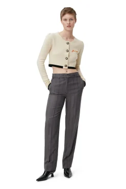 Store GANNI Verkurzte Strickjacke Mit O-Ausschnitt Alabaster Gleam