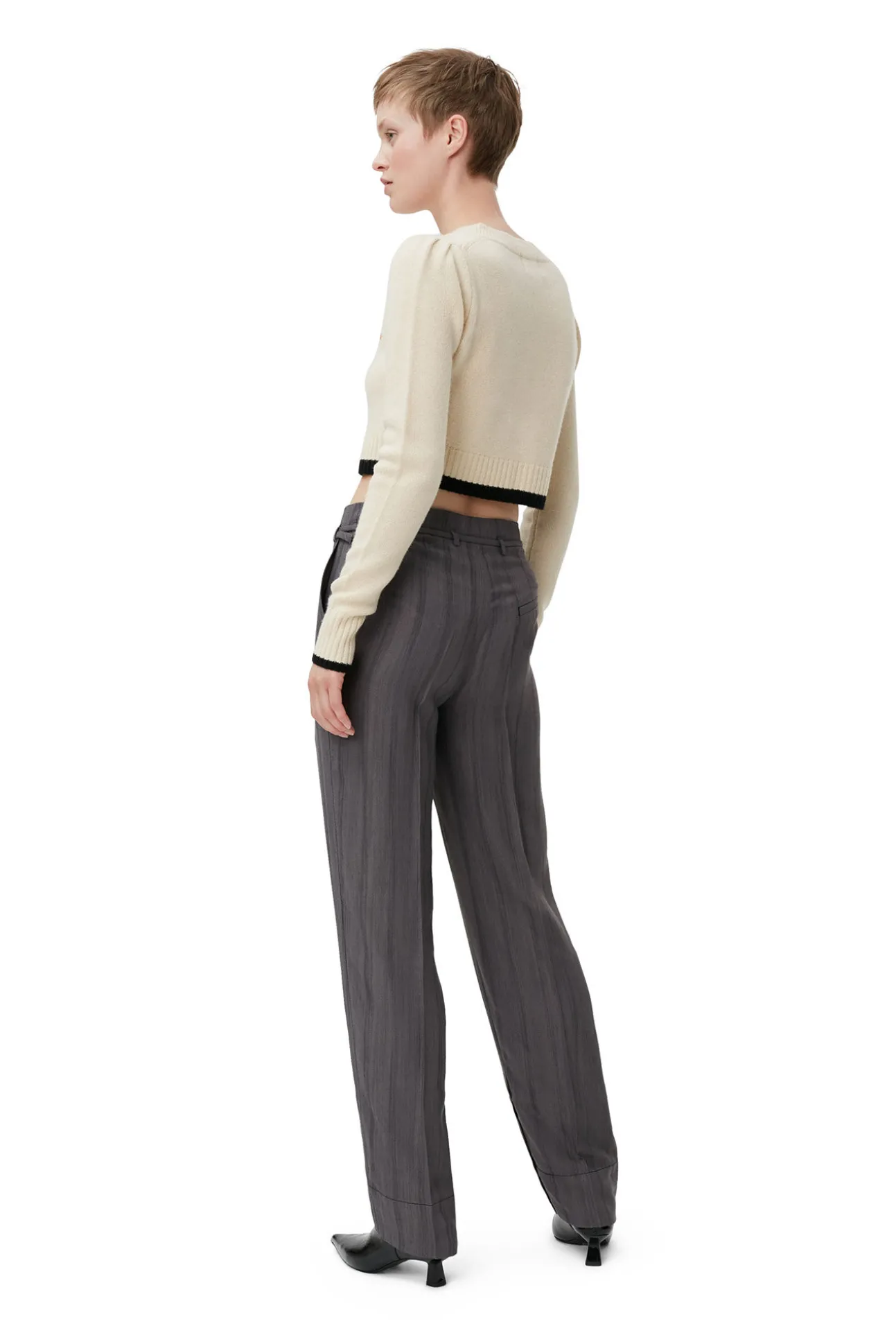 Store GANNI Verkurzte Strickjacke Mit O-Ausschnitt Alabaster Gleam
