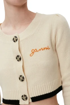 Store GANNI Verkurzte Strickjacke Mit O-Ausschnitt Alabaster Gleam