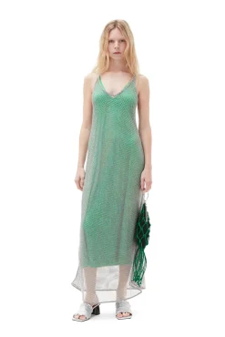 Shop GANNI Verziertes Mesh-Kleid Silver