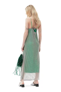 Shop GANNI Verziertes Mesh-Kleid Silver