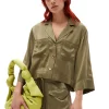 Cheap GANNI Washed-Satin-Crop-Shirt Aloe