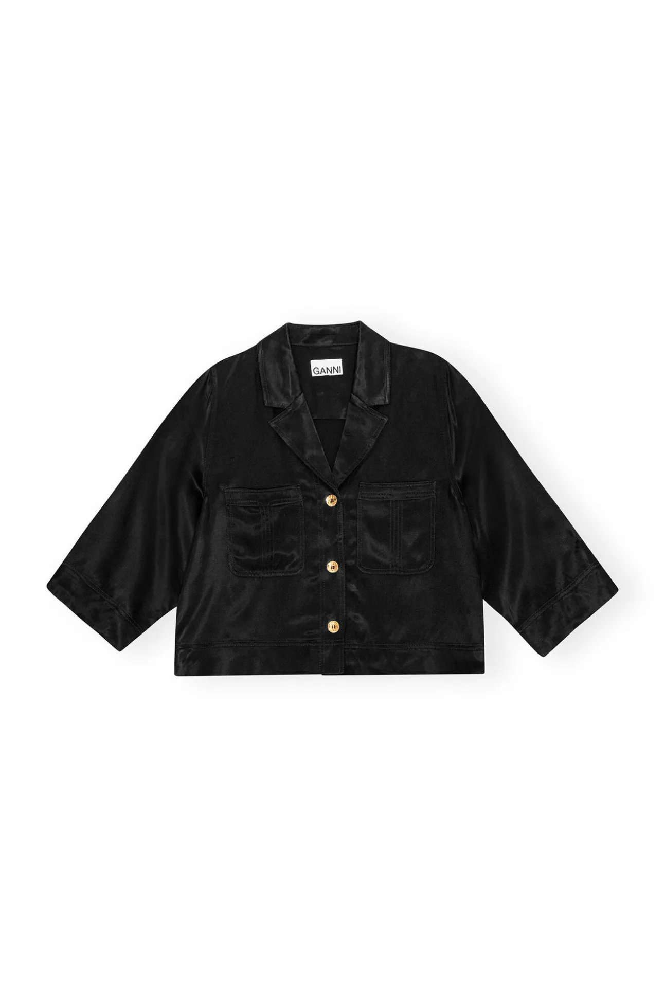 Shop GANNI Washed-Satin-Crop-Shirt Black