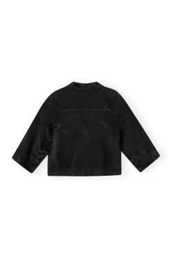 Shop GANNI Washed-Satin-Crop-Shirt Black