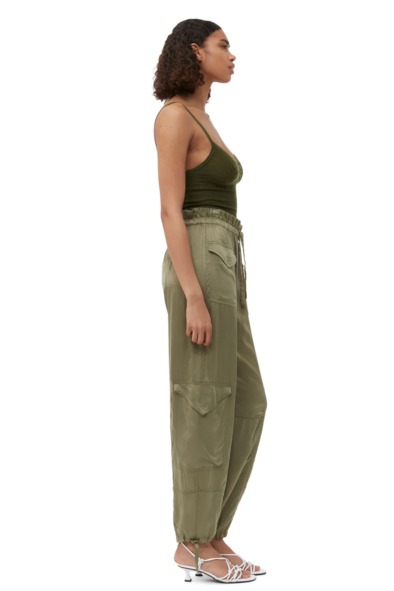 Clearance GANNI Washed-Satin-Hose Aloe