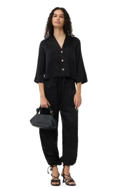 Best Sale GANNI Washed-Satin-Hose Black