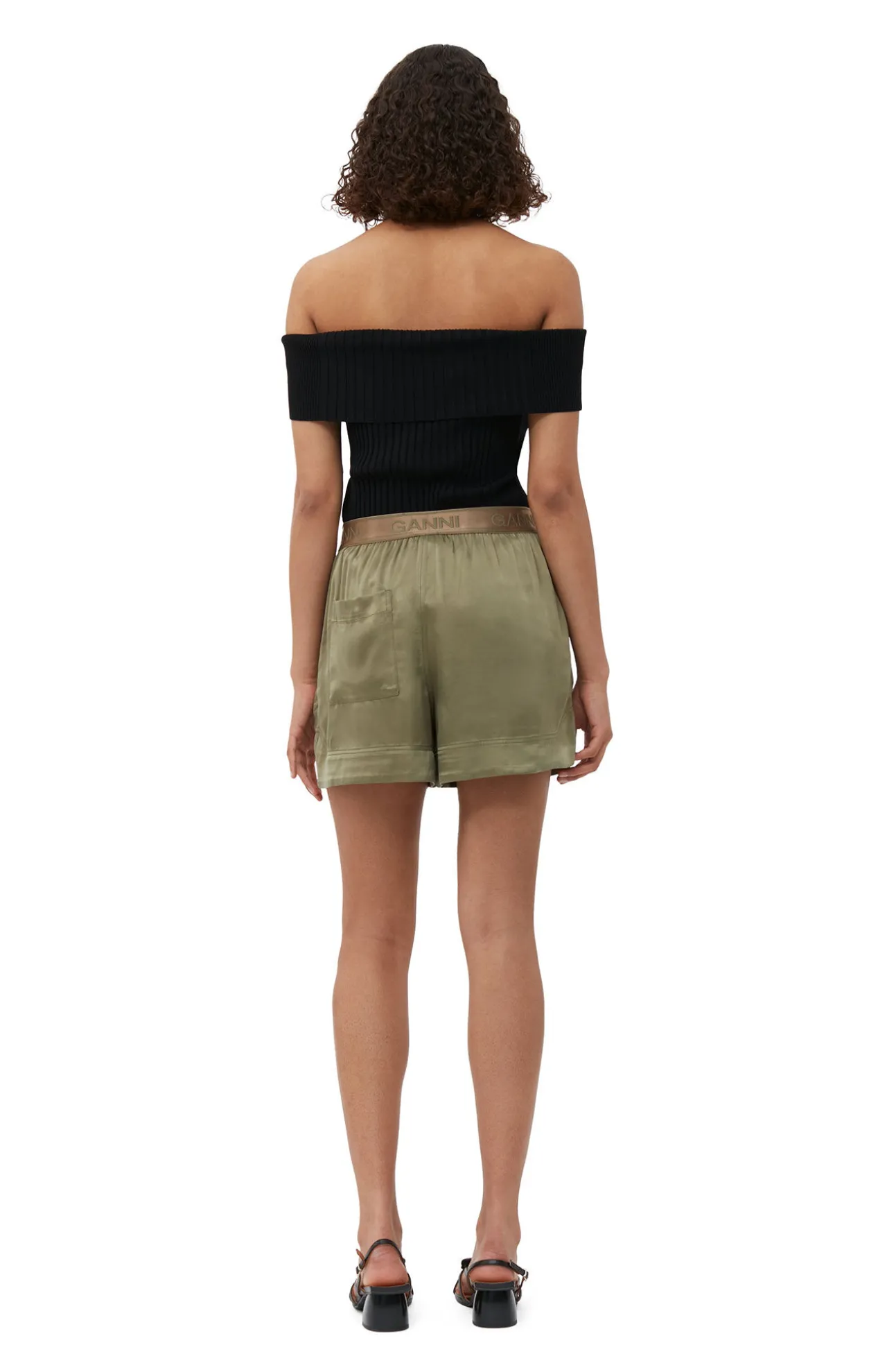 Outlet GANNI Washed-Satin-Shorts Aloe