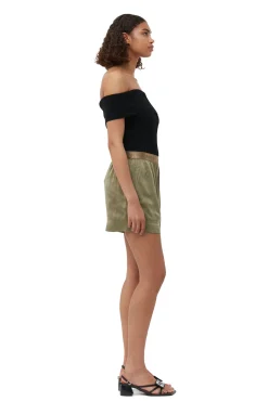 Outlet GANNI Washed-Satin-Shorts Aloe