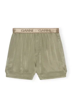 Outlet GANNI Washed-Satin-Shorts Aloe