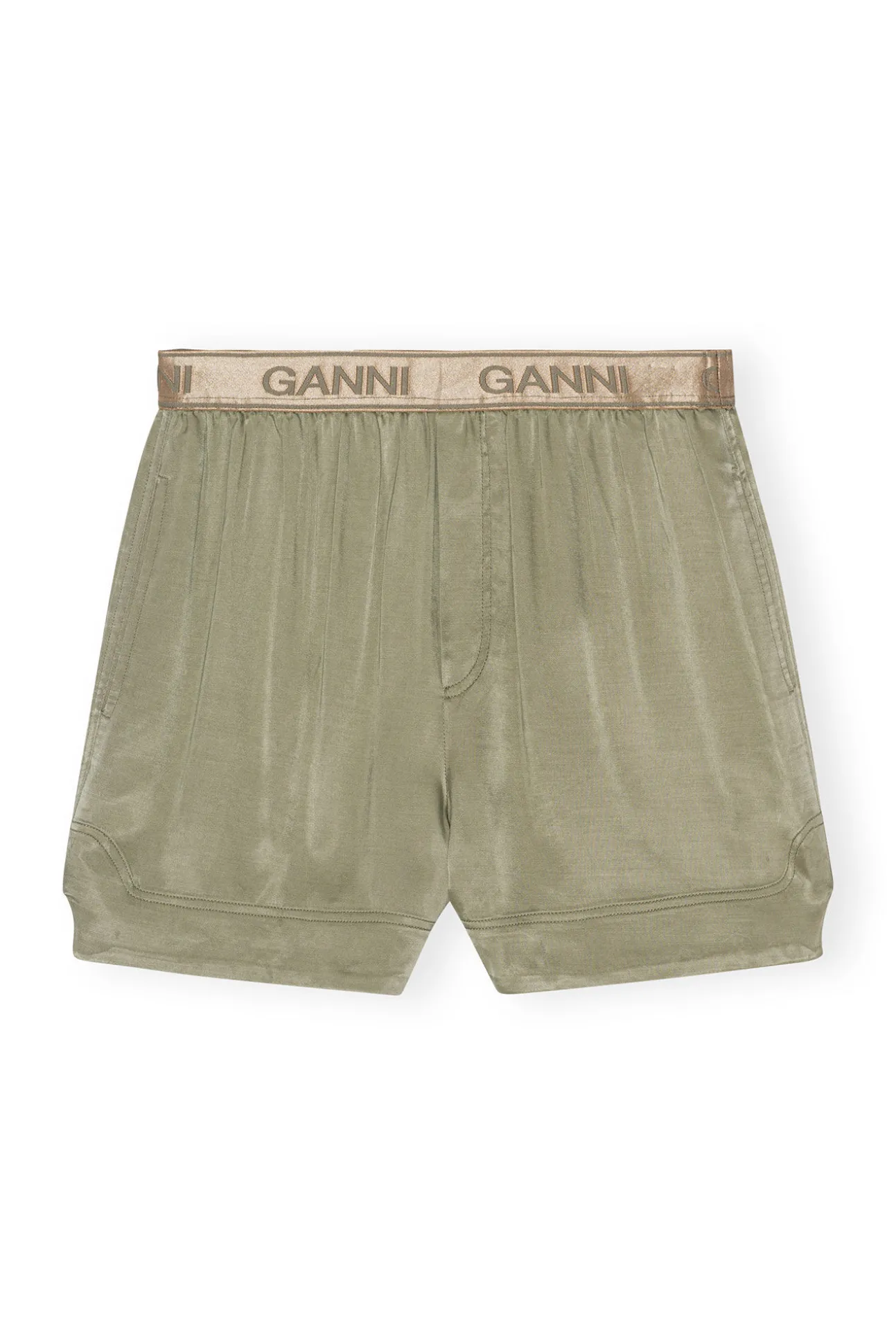 Outlet GANNI Washed-Satin-Shorts Aloe
