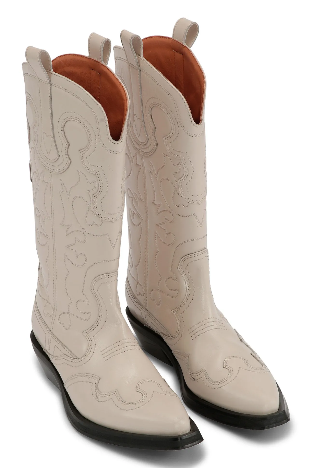 Best Sale GANNI Weis Bestickte, Mittelhohe Westernstiefel Egret