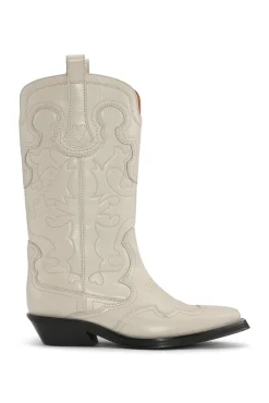 Best Sale GANNI Weis Bestickte, Mittelhohe Westernstiefel Egret