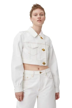 Flash Sale GANNI Weise, Kurzer Geschnittene Trucker-Jacke Aus Denim Bright White