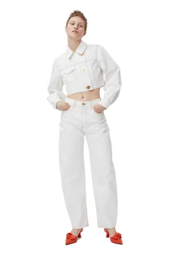 Flash Sale GANNI Weise, Kurzer Geschnittene Trucker-Jacke Aus Denim Bright White