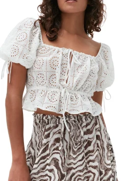 Best GANNI Weises Crop-Top Mit Broderie-Anglaise Bright White