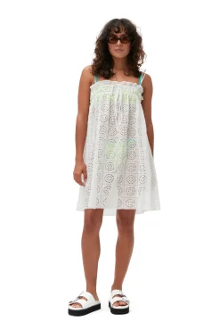 Hot GANNI Weises Tragerkleid Mit Broderie-Anglaise Bright White